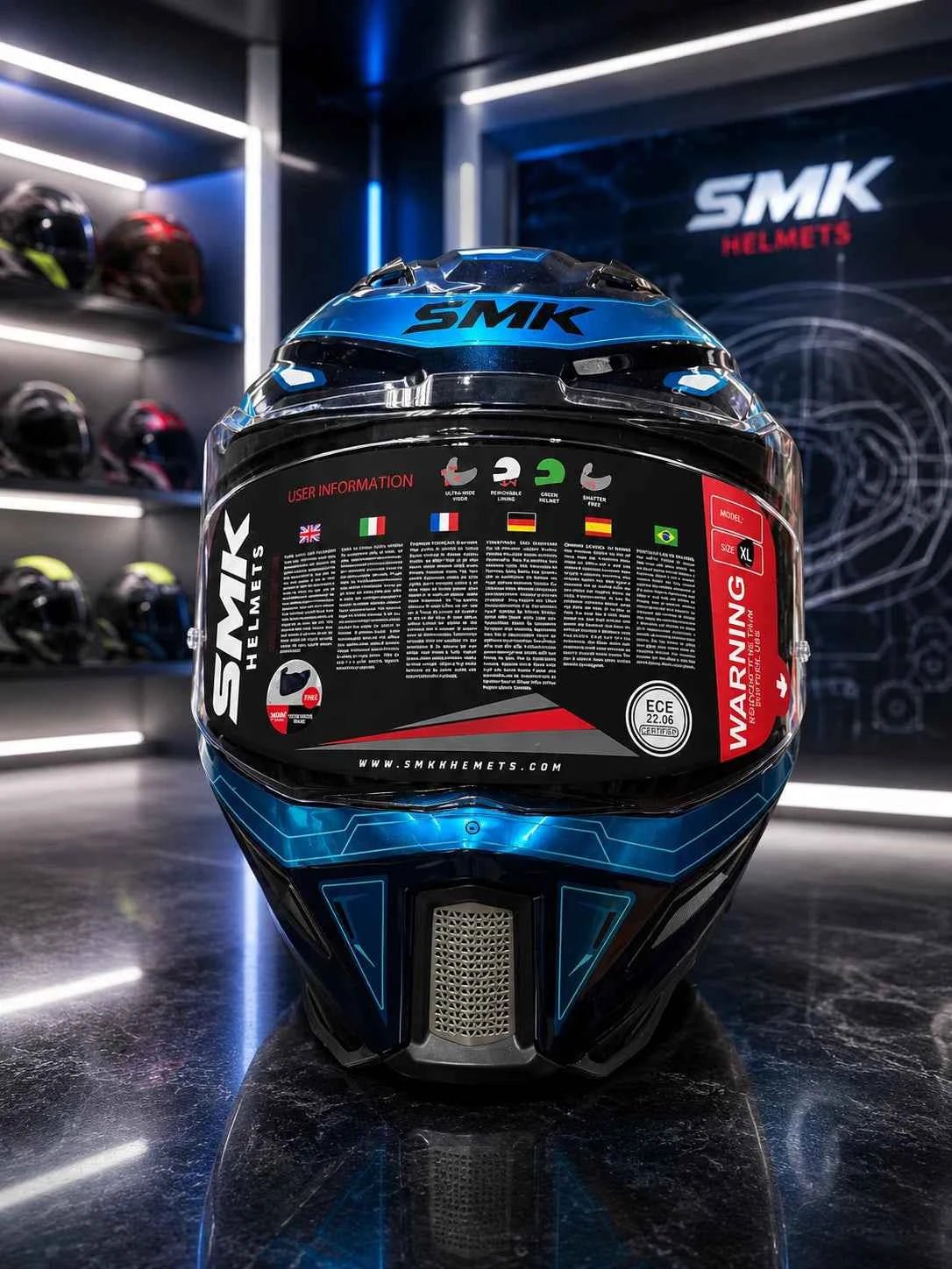 SMK STELLAR SPORT UNO GL657 MOTORCYCLE HELMET BLUE RED GREY - FREE DARK VISOR