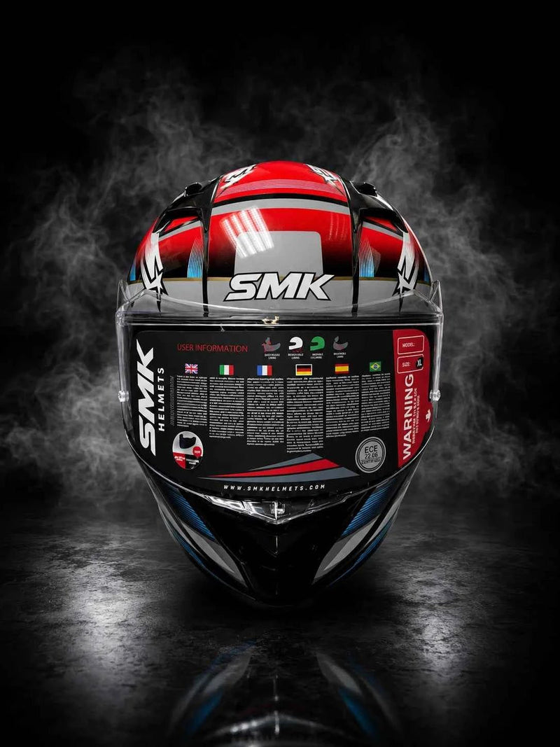 SMK STELLAR SPORT UNO GL657 MOTORCYCLE HELMET BLUE RED GREY - FREE DARK VISOR