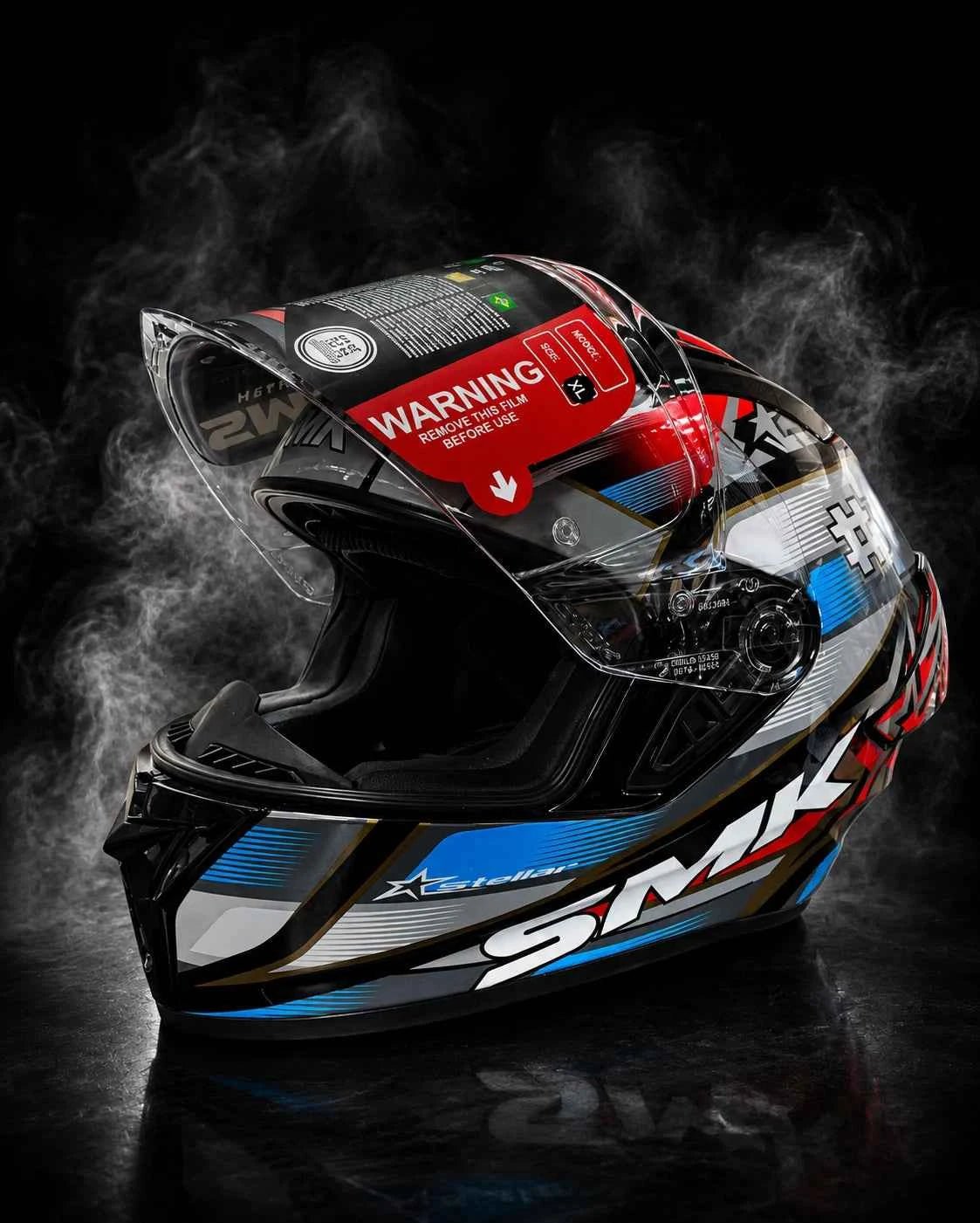 SMK STELLAR SPORT UNO GL657 MOTORCYCLE HELMET BLUE RED GREY - FREE DARK VISOR