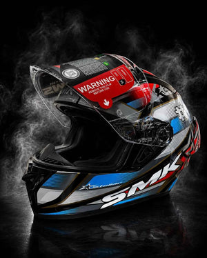 SMK STELLAR SPORT UNO GL657 MOTORCYCLE HELMET BLUE RED GREY - FREE DARK VISOR
