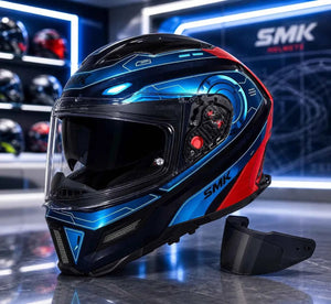 SMK STELLAR SPORT UNO GL657 MOTORCYCLE HELMET BLUE RED GREY - FREE DARK VISOR