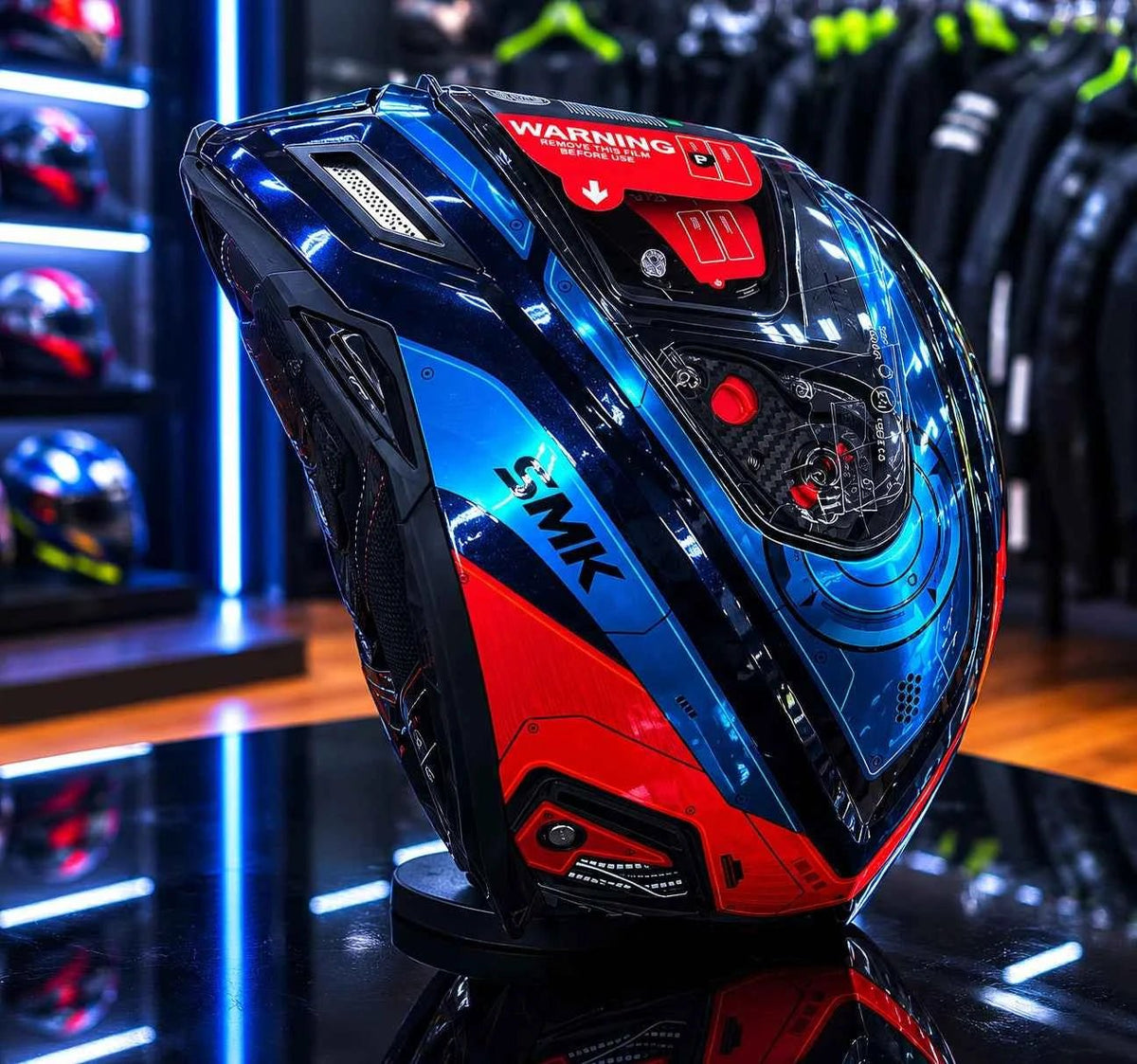 SMK STELLAR SPORT UNO GL657 MOTORCYCLE HELMET BLUE RED GREY - FREE DARK VISOR