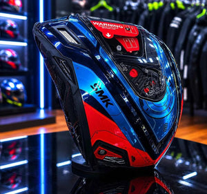 SMK STELLAR SPORT UNO GL657 MOTORCYCLE HELMET BLUE RED GREY - FREE DARK VISOR