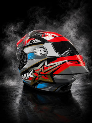 SMK STELLAR SPORT UNO GL657 MOTORCYCLE HELMET BLUE RED GREY - FREE DARK VISOR