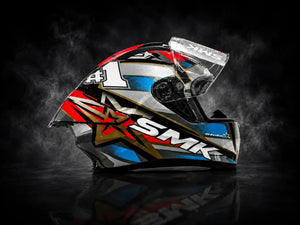 SMK STELLAR SPORT UNO GL657 MOTORCYCLE HELMET BLUE RED GREY - FREE DARK VISOR