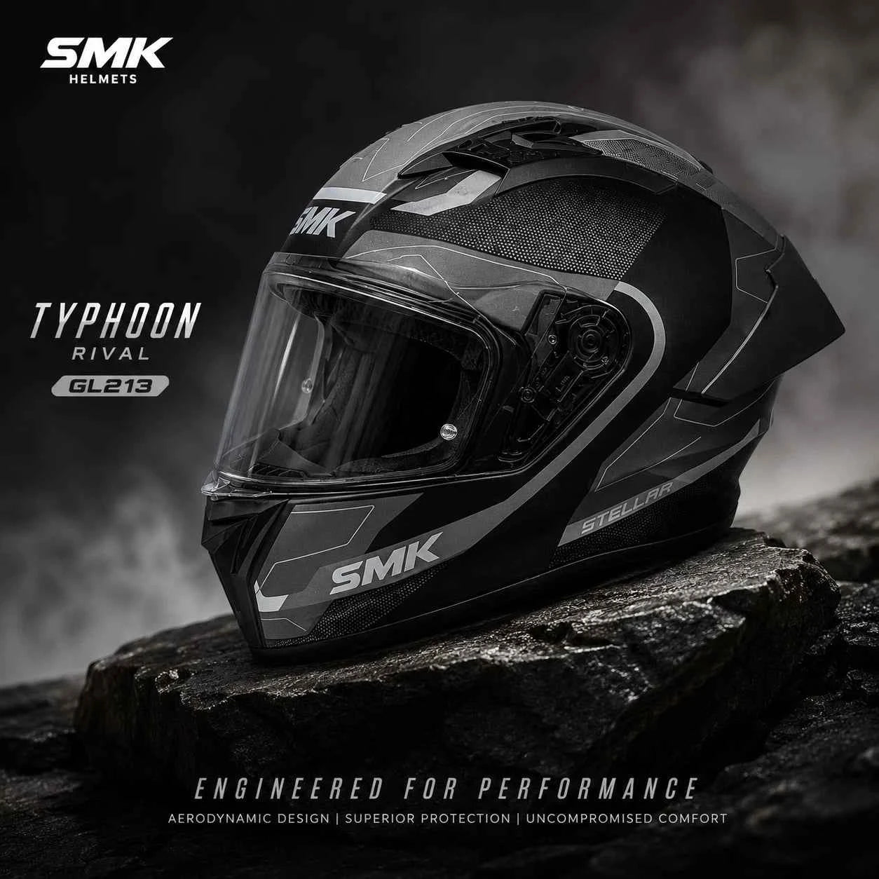 SMK Typhoon Rival GL213 Full Face Motorcycle Helmet with Free Black Visor – ECE