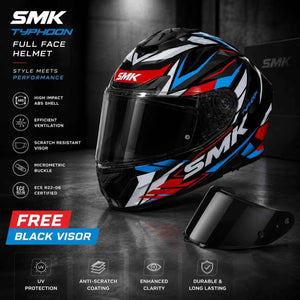 SMK Typhoon Rival GL213 Full Face Motorcycle Helmet with Free Black Visor – ECE