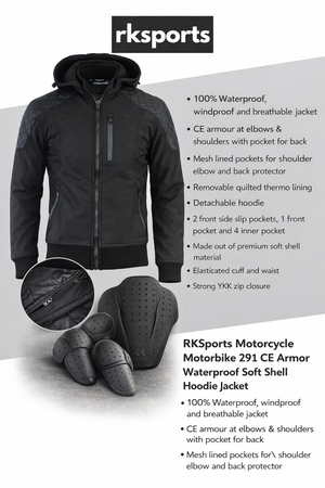 RK Sports CE Armure Souple Armoured Moto Hoodie