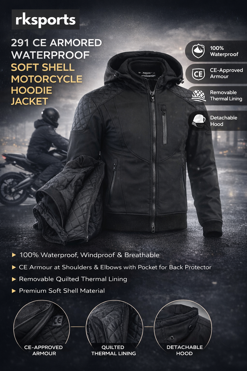 RK Sports CE Armure Souple Armoured Moto Hoodie